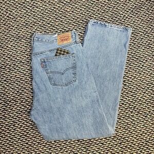 Levis Emma Chamberlain 501 Jeans Womens 32x30 Blue Denim Flannel Double Knee 90s